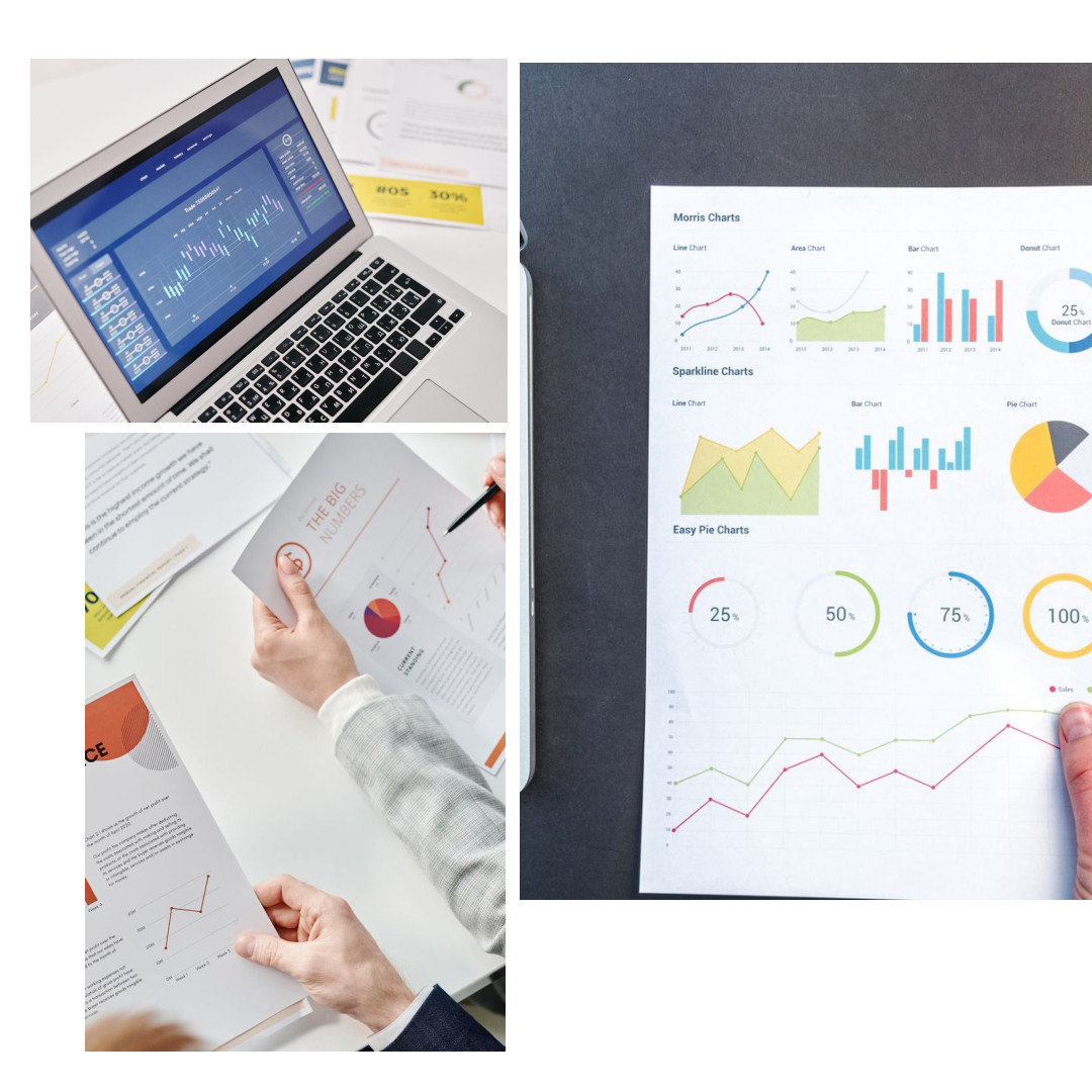 Laporan konversi dan grafik kinerja iklan dibaca di layar dan di atas kertas