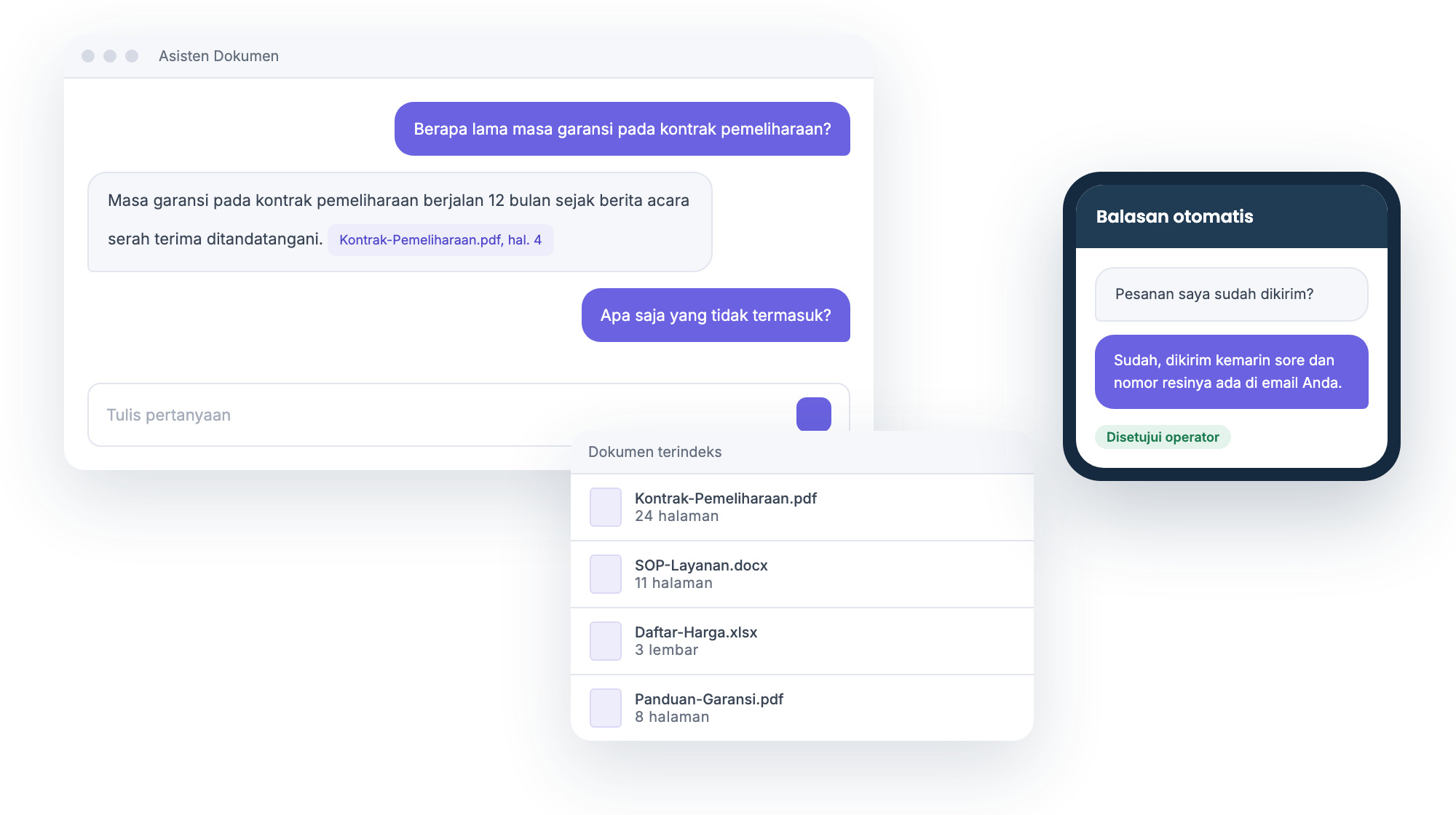 Chatbot menjawab pertanyaan sambil menyebut halaman dokumen sumbernya