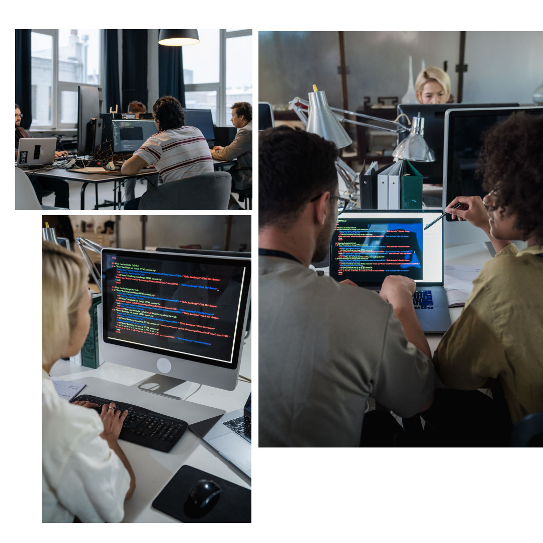 Programmer menyambungkan aplikasi ke sistem lain di depan layar berisi kode